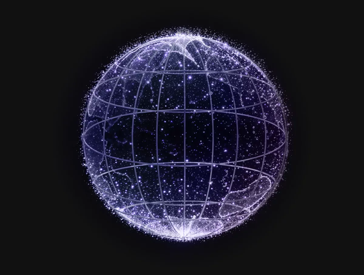 A wireframe globe of resolving signals