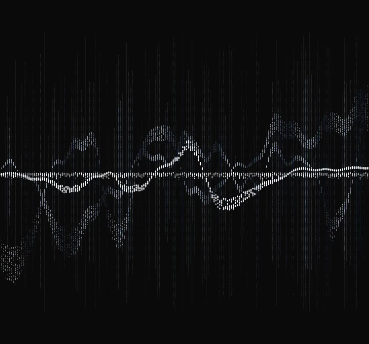 A dotted waveform of many signals resolving into one