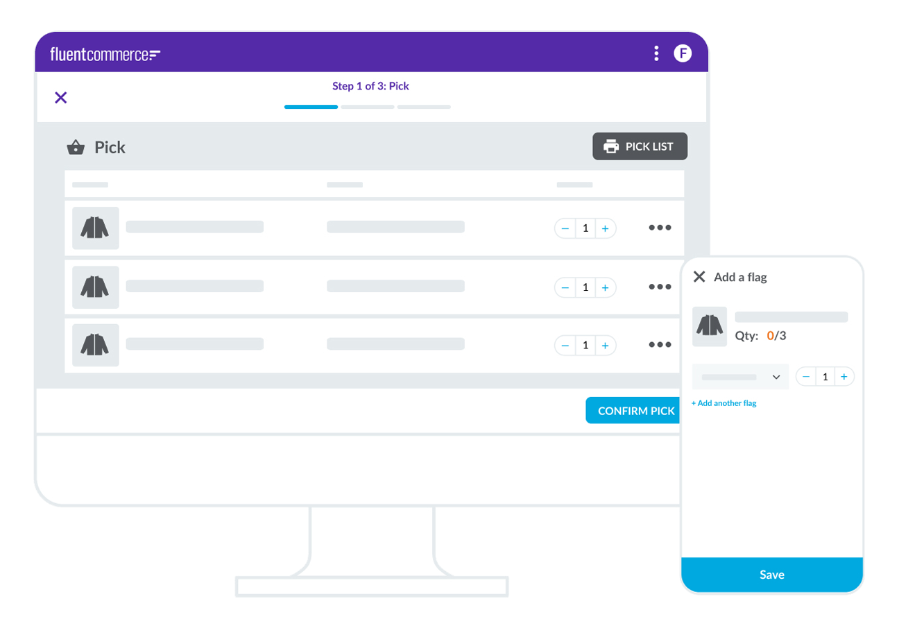 Monitor and mobile UI for pick process